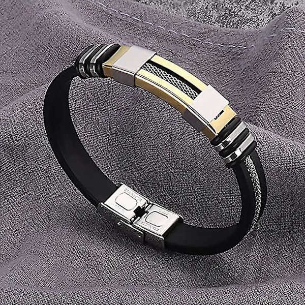 Justerbar silikonearmbånd til mænd - rustfrit stål armbånd i guld