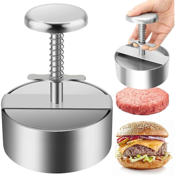 Burgeriprässi, 304 ruostumattomasta teräksestä valmistettu burgeriprässi, säädettävä jauhelihapihviprässi, helppokäyttöinen, tarttumaton burgeriprässi