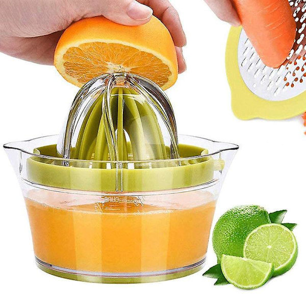 Citruspresser med Målebæger og Rivjern - Manuel Håndpresser til Appelsiner og Citroner