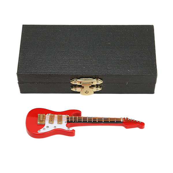 Miniatyr elektrisk gitarr röd vit färg snygg 3,9 tum längd utsökt mini gitarrmodell med låda för bord röd