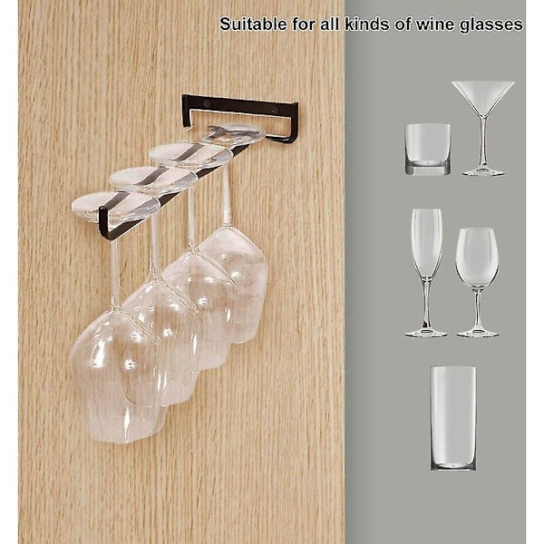 4 stk. glasholdere til hylde, jern glasholder til 4 glas, vægmonteret vinglas display rack, omvendt glasholder til vinskabe, barer, Ki