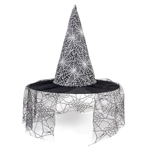 Svart Vuxen Spider Web Witch Hat, One Size
