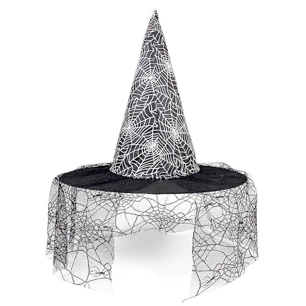 Svart Vuxen Spider Web Witch Hat, One Size