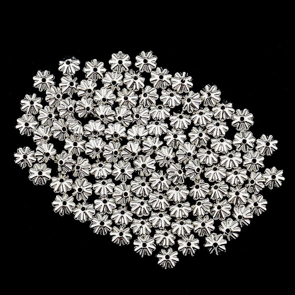 2 x 100 st Glitter Silver Alloy Daisy Spacer Pärlor 7,5 mm DIY Handgjorda Smycken