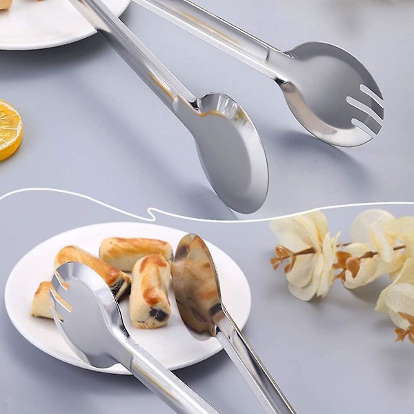 6 Stykker 23 cm Serveringstenger i Rustfritt Stål, Appetittbuffet Matserveringstenger Gaffeltenger, For Servering, Matlaging, Salat, Grillmat, Kake, Brød