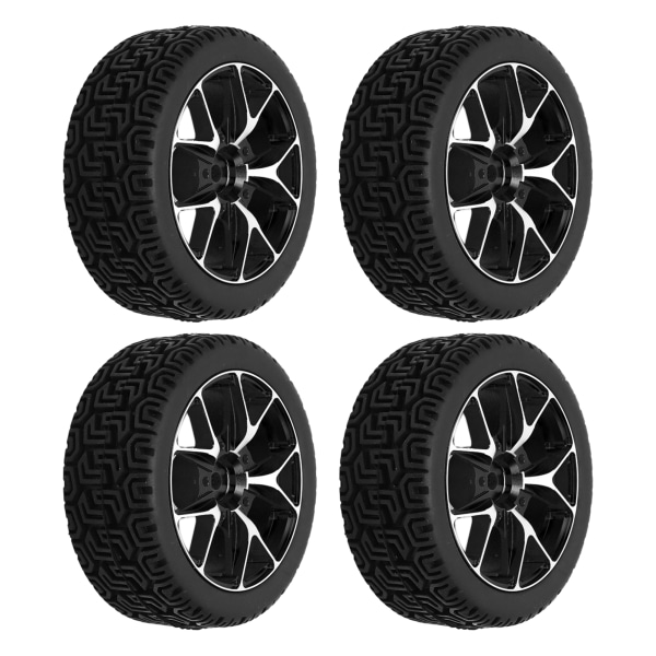 4Pcs Rubber Tires Aluminum Alloy Exquisite Simple Installation Tyres for 1/10 Flat Sports CarsBlack