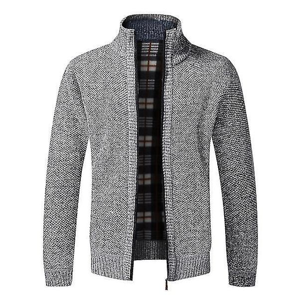 Miesten vaaleanharmaa fleece-vetoketjullinen neuletakki