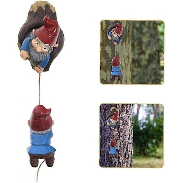 Treklemmer Hagedekorasjon Tegneserie Dverg Treskulptur Miniatyr Fe Elf Klatring Hengende Hage