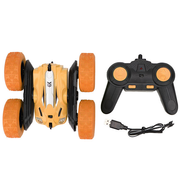 Fjärrkontroll Mini Plast Ljus Dubbelsidig Elektrisk 360° Rotation Bil Barnleksak (Orange)