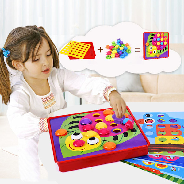Knappkonst Leksakssvampar Spikar Färgmatchning Pegboard Tidig Inlärning Pedagogisk Leksak Present till Pojke Flicka Barn