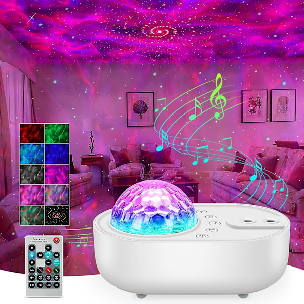 Stjärnprojektor Nattlampa, Galaxprojektorlampa, Inbyggd Bluetooth-högtalare, Timer med Fjärrkontroll, Stjärnklar Himmelprojektor för Barn Vuxna Present P
