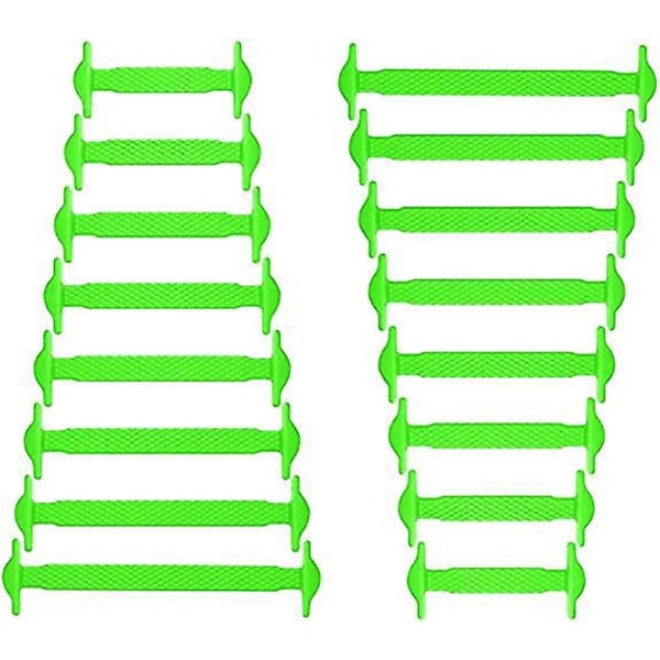 Grønne, elastiske flate silikonsko lisser for barn og voksne, ideell for løpesko