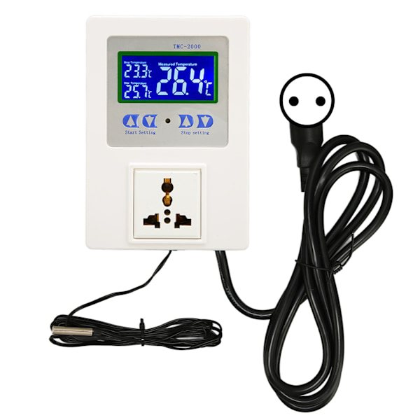 Digital temperaturregulator LCD-skjerm oppvarming kjøling termostatregulator for reptil akvarium 110‑240V EU-plugg