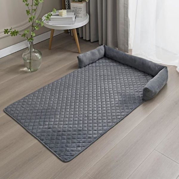 Vandtæt fløjls kæledyrssofa seng med skridsikker design og 3-sidede puder - Ideel til hunde og katte 75X120CM DEEP GRAY