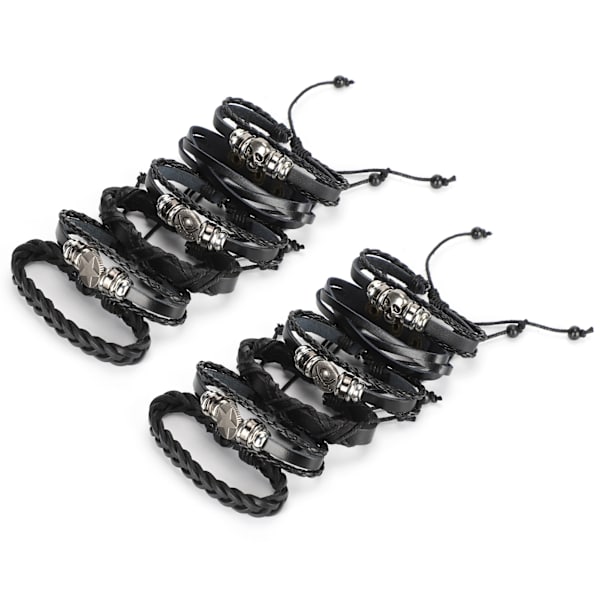 12 stk. håndstrikkede armbånd i ko-spaltet læder, unisex flettet moderigtigt håndledsmanchet dekoration