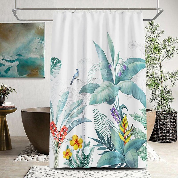 Bruseforhæng 180x180cm, Bruseforhæng med bladmønster, vandtæt stof, badeværelsesforhæng med 12 kroge