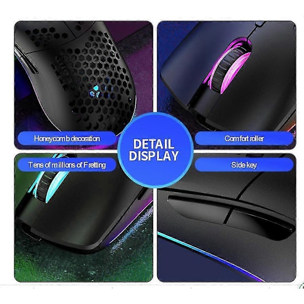 65g (2.29oz) Trådløs Lett Gamingmus Med 3200dpi, RGB Bakgrunnsbelysning Og 7 Programmerbare Knapper, Gaming Optisk Mus Med Bikubeskall