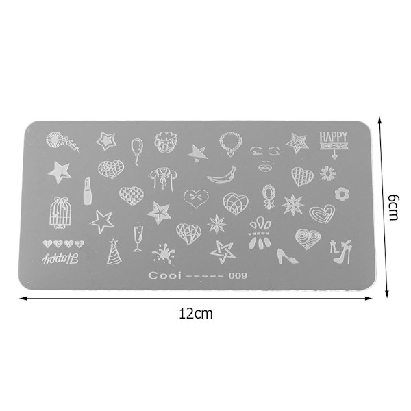 Rustfrit stål rektangulær neglekunst stempelplade DIY manicure trykbilledskabel (#9)
