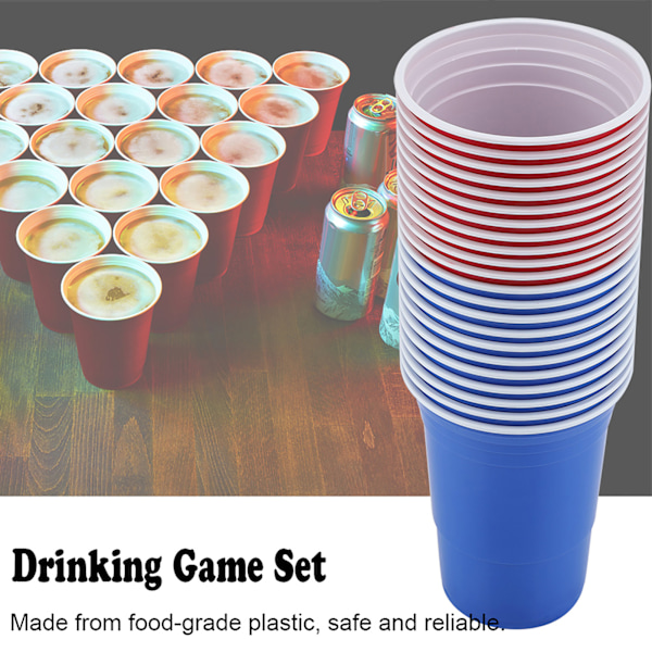 Beer Pong Sæt Beer Pong Drikkespil Sæt Beer Pong Cups22 kopper 4 PingPong Bolde Rød Blå