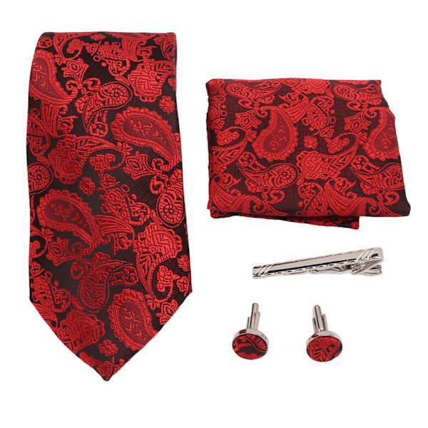 Klassisk slipsset för män med speciell mönsterdesign, slips, näsduk, slipsklämma, manschettknappar, kit för bröllop, fester och affärer