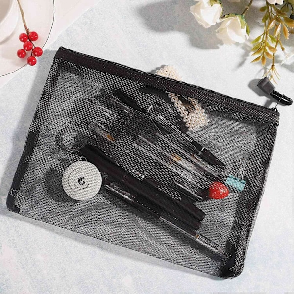 12 stk. Mesh Poser Sort Pose Makeup Tasker Kosmetik Rejse Penalhus