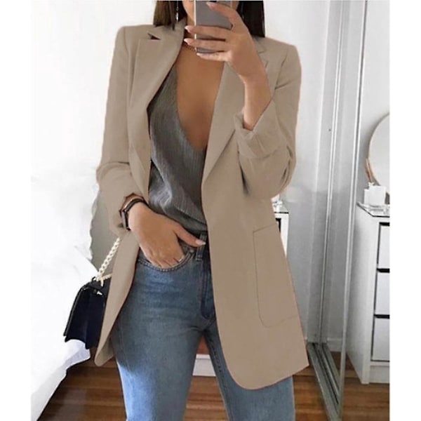 Khaki Lapel Work Office Blazer Jacket for Women