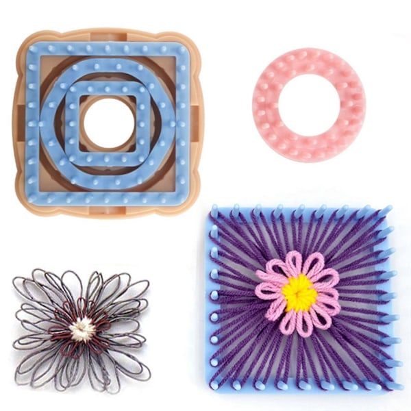 Blomsterstickmaskin Kit DIY Blomstermaskin Vävstol Verktygsset Fyrkantig Blomstertillverkare med Nål