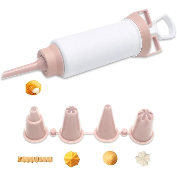 Cupcake Frosting Fyldnings Pistol Sæt med 5 Ising Dyser - Perfekt til Kage Dekoration (Pink)