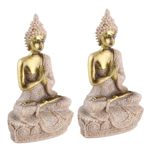 2 st/set Sandsten Harts Buddha Staty Skulptur Fengshui Figur Ornament Heminredning