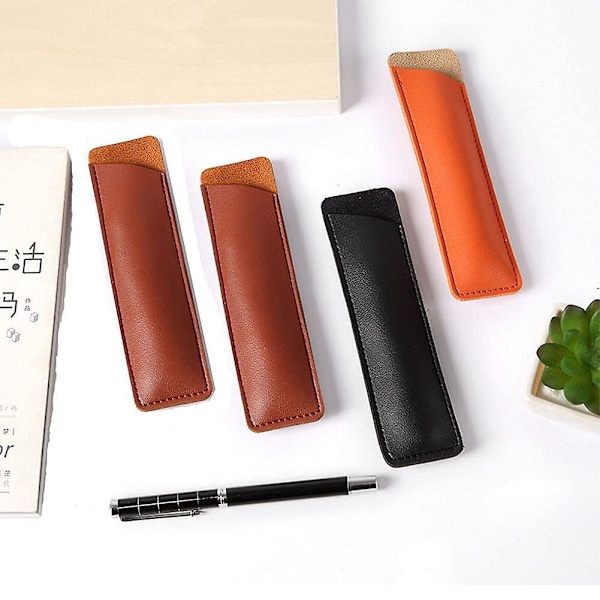Læder Penholder Sæt - 9 Stykker, Premium PU Læder, Stilfuld Penpung med Elastisk Bånd, Perfekt til Kontorartikler Opbevaring