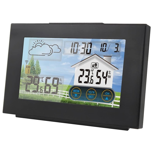 Digital vejrstation med udendørs sensor, indendørs og udendørs termometer, hygrometer, LED-berøringsskærm og digitalt kalenderur
