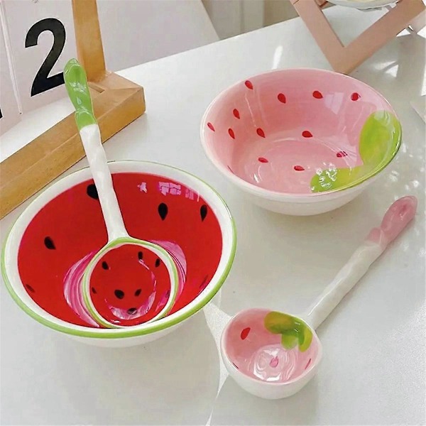 2Set Flinga Skål Flinga Sked Keramisk Sked Ramen Soppsked-A