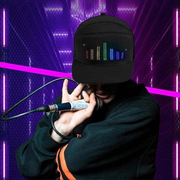Lysende Besked LED Display Hat USB Genopladelig LED Blinkende Baseballkasket til Mænd Kvinder Svart