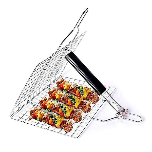Grillkurvsett i rustfritt stål, stor sammenleggbar BBQ-kurv med håndtak, bærbar grillrist for utendørs camping