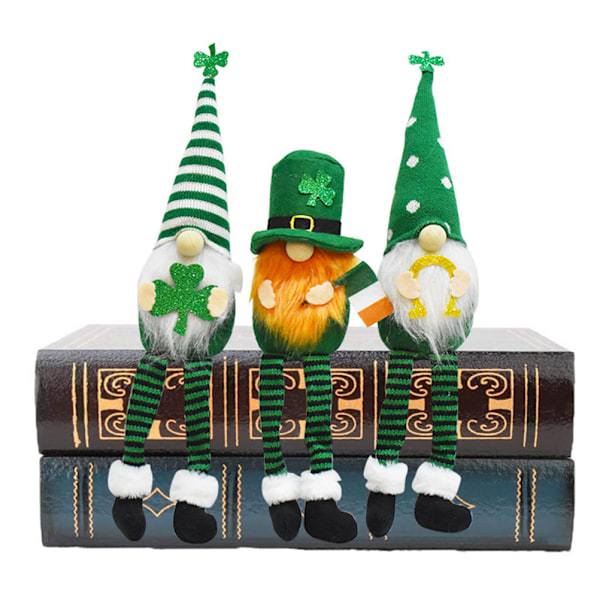 3 stk. St. Patrick's Day Gnome plys bamse Shamrock plys nisse legetøj til boligindretning gave