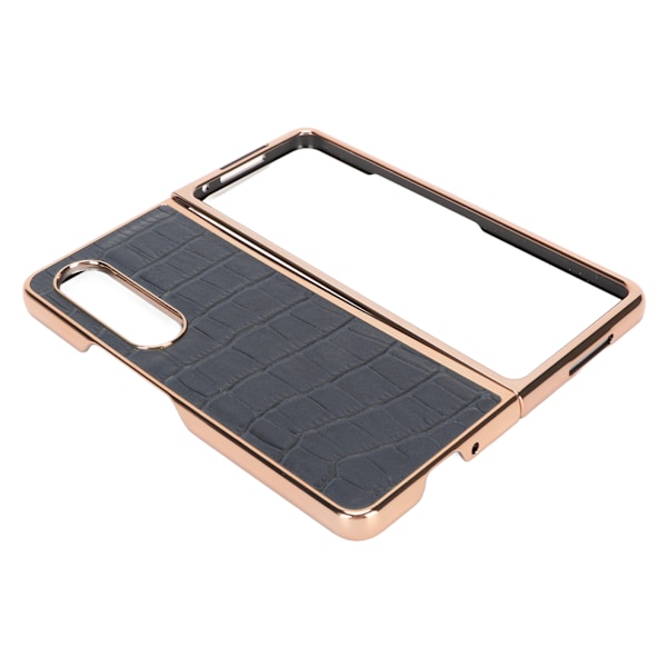 Fodral för Samsung Galaxy Z Fold 4 Nano Plating Krokodilskinnsmönster Äkta läder Repskydd Blå