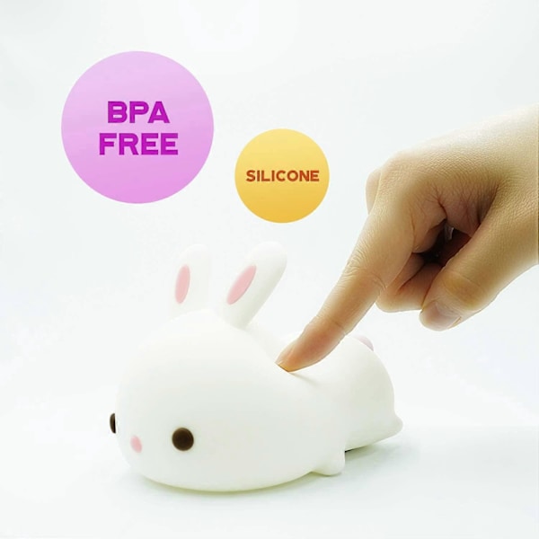 Söt Squishy Kanin Nattlampa - Silikon Kaninungar Husdjur Barnkammare Färgskiftande LED Dekor Sovlampa med Touch Sensor och Fjärrkontroll f