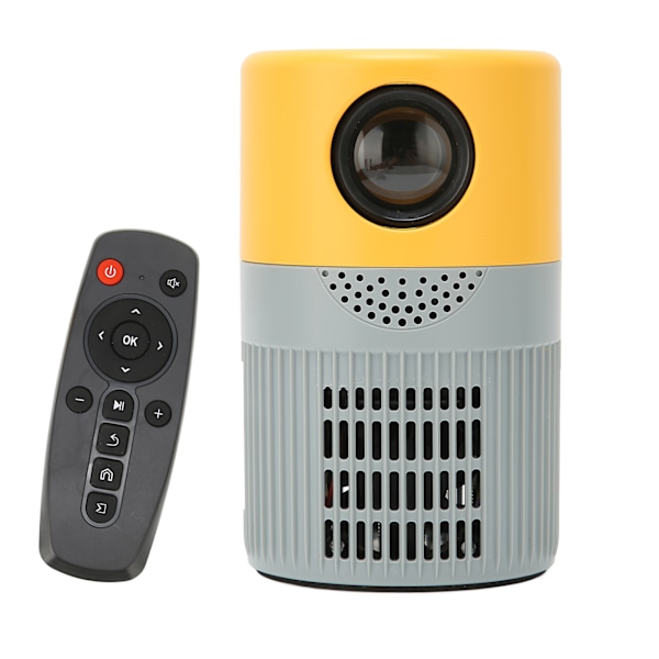 Mini Projektor HD 1080P Bærbar Kino Lyd Dual Fan Kjøling Filmprojektor for DVD 100V‑240V Gul Grå EU Plugg