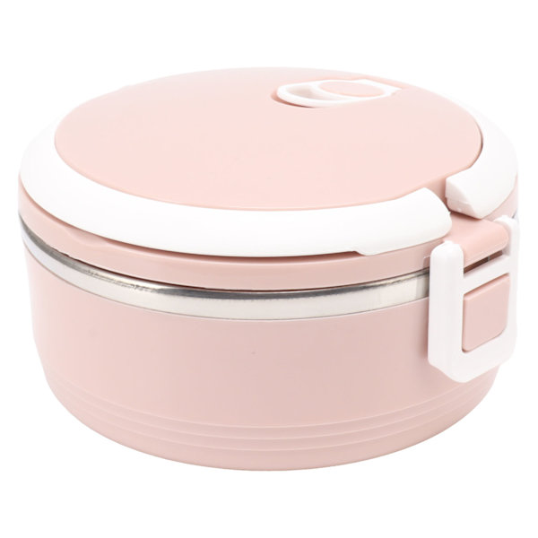 Termisk lunchlåda i rostfritt stål, enkelskiktad, bärbar, isolerad bento-låda med säkerhetsspänne för barn och vuxna, rosa