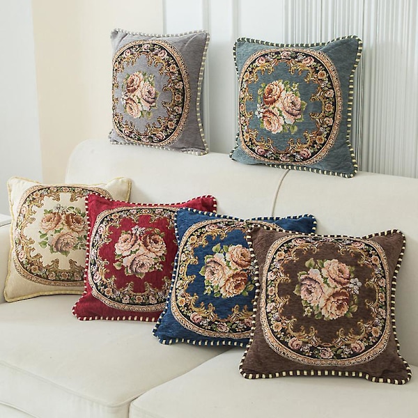 Set med 6 st kuddfodral, 45x45cm, vackert dekorativt blommönster, heminredning