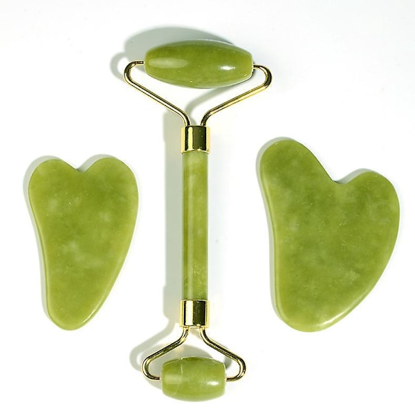 Gua Sha Jade Roller Ansigts- og Halsmassager - Lindrer Huden, Reducerer Hævelse og Forbedrer Glød