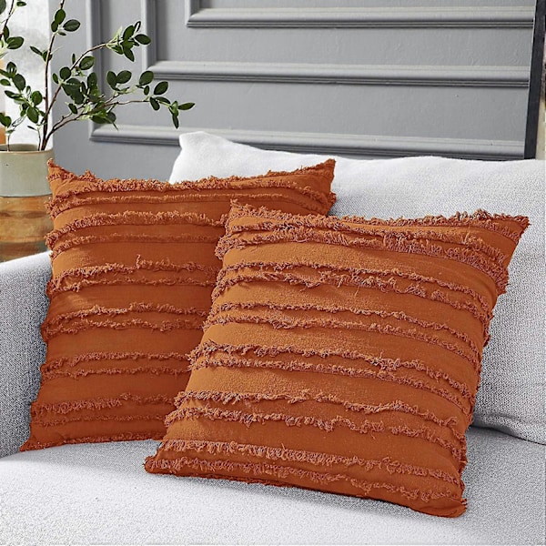 Brændt Orange Pyntepudebetræk til Sofa Seng, Bomuld Hør Dekorativ Puder Betræk, 40 x 40 cm, Sæt med 2, Nej