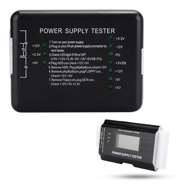 Computer Strømforsyningstester LCD Display Aluminium Legering Support 20/24Pin ATX SATA