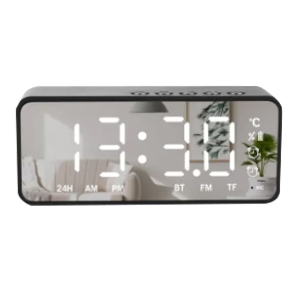 Intelligent Digital Display Vækkeur Multifunktionel Bluetooth 5.0 Spejlfinish Smart Højttaler til Soveværelset