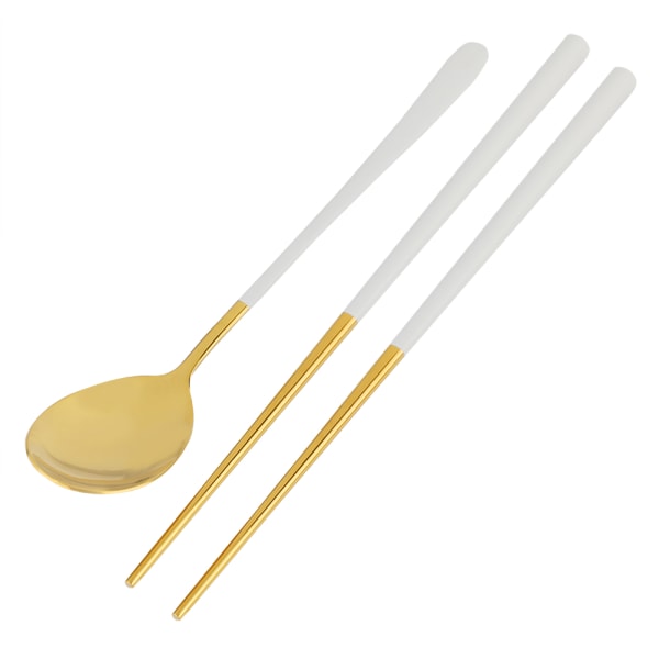 Gjenbrukbare spisepinner i rustfritt stål med skjesett servise servise (hvit gyldent)
