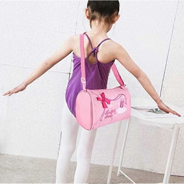 Ballettveske for barn, rosa, jentedans skulderveske brodert tote med justerbar stropp og enkel glidelås for ballett, dans, basketball