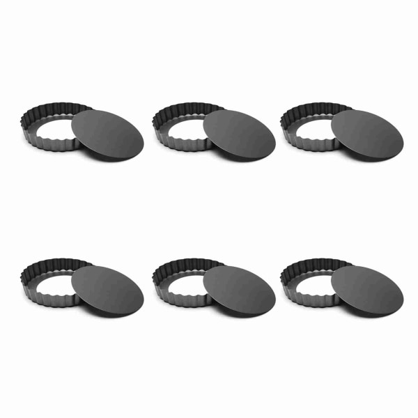 6 stk 3 tommers quiche-form i matkvalitet forhindrer klebing karbonstål terteform med avtagbar bunn for baking av kaker ostekaker