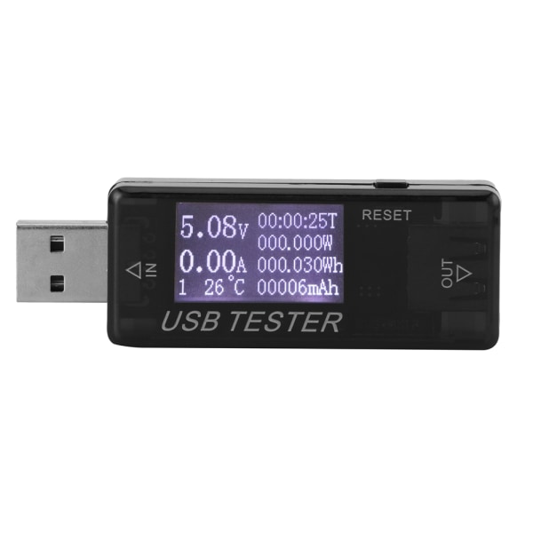 Tester Digital USB Spenning Strøm Meter Voltmeter 8 i 1 detektor 0-5A 0-150W 4-30V svart