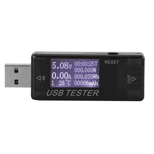 Testeri Digitaalinen USB jännitevirtamittari Volttimittari 8 in 1 ilmaisin 0-5A 0-150W 4-30VMusta