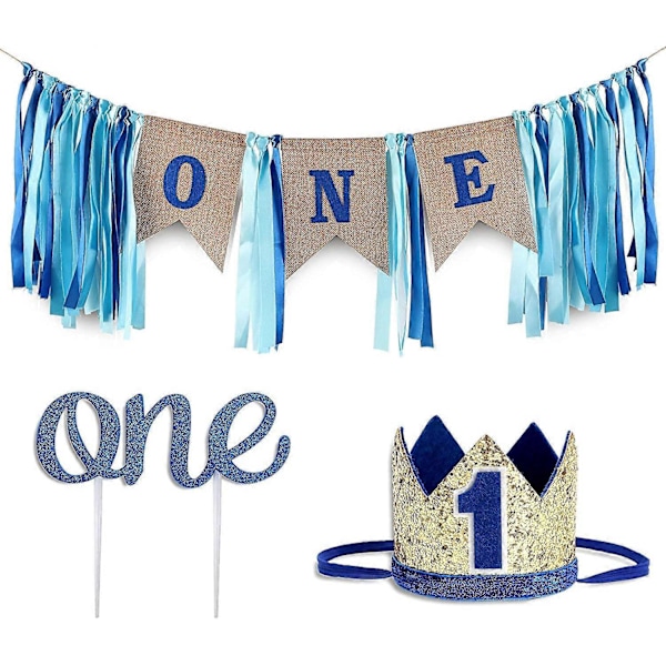 Baby 1 års fødselsdag dreng pynt med krone - HAPPY BIRTHDAY ONE burlap banner